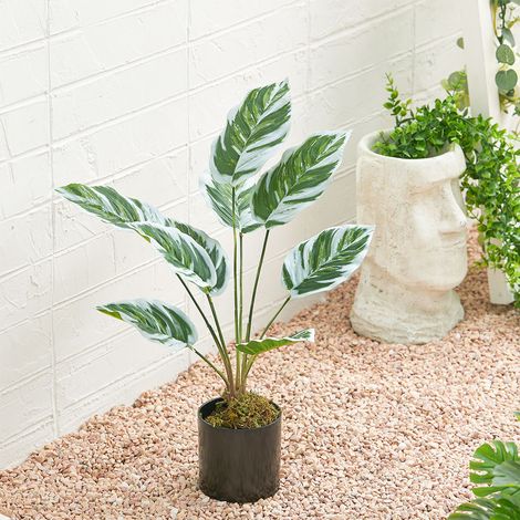 Artificial Outdoor Garden Green Plants with Plastic Pot, Calathea White Fusion (1/5)