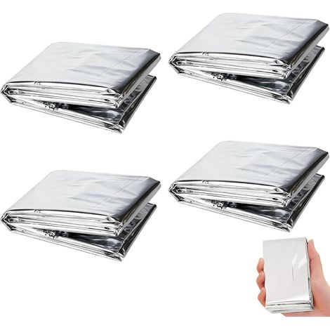 Couverture de Survie 4 Pièces, 210×160cm Couvertures Thermique Isolant d'urgence, pour Randonnée Survie Premiers Secours Marathons Voiture, Robuste Indéchirable Imperméable(Argent) (1/5)