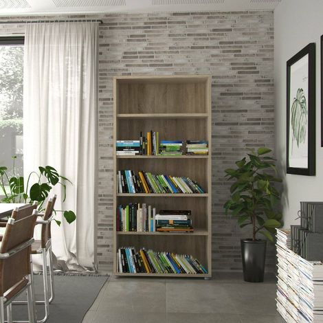 Dmora Bücherregal mit vier Regalen, Eichenfarbe, 89,2 x 186 x 40,1 cm (1/5)