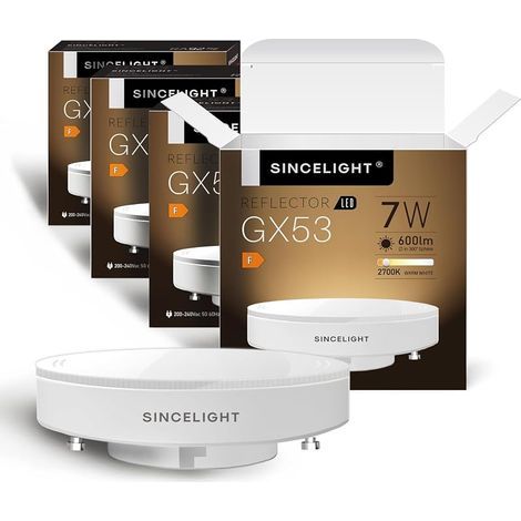 Ampoules LED GX53, 7W Réflecteur Dépoli, équivalent 60W, Disque Lumière, RA≈92, Blanc Chaud 2700K, pour les meubles de cuisine, les vitrines, les éclairages sous étagères, 4 Pièces (1/5)