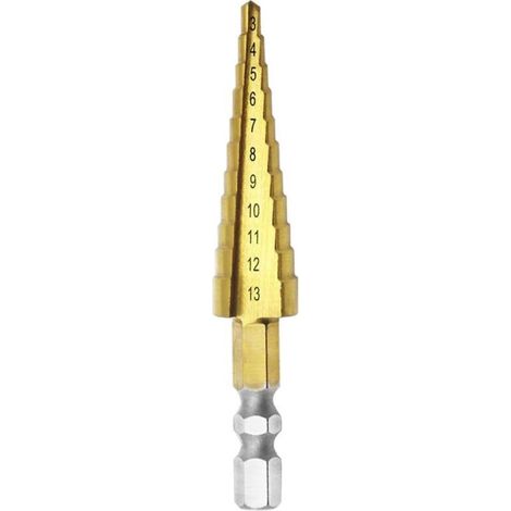 Mengshen 3-13 mm Stufenbohrer, titanbeschichteter HSS-Stufenbohrer mit Sechskantschaft, professioneller Pagoden-Stufenbohrer, multifunktionaler Lochreibahle (1/4)