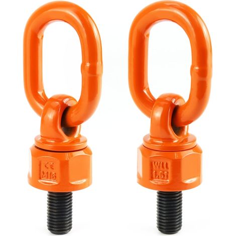 Lot de 2 anneaux de palan pivotants M16 x 31,8 G80 de grande capacité, 1,12 tonne-2 tonnes, anneau de levage rotatif à 360°, résistance à la traction de 1080 MPa, rouge (1/5)