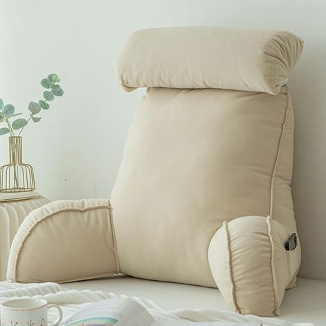 Oreiller de Lecture avec Accoudoirs, Coussin Dossier Lit Ergonomique, Support Dos et Cou Repose Nuque, Coussin Incliné Lavable pour Lecture Canapé Salon Adulte Senior (Champagne Color) (1/5)