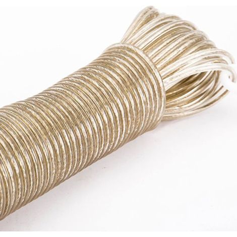 Étendoir à linge de 20 mètres à âme en acier avec revêtement PVC haute résistance, couleur champagne, pour une utilisation intérieure et extérieure, jardin (1/5)