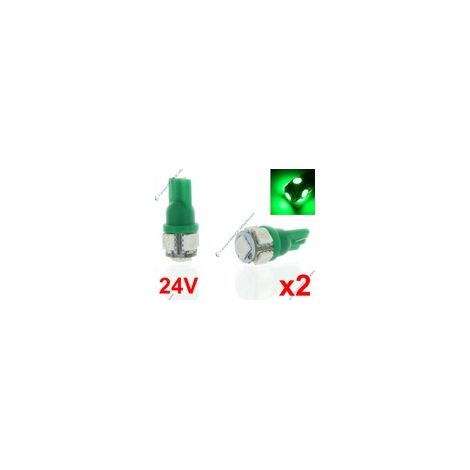 2 x T10 W5W 24V - 5 LEDS SMD VERT - Ampoule de signalisation camion 24 Volts - Feux de gabarit (1/2)