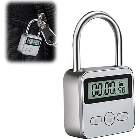 BRAVIX Affichage de Lock, Cadenas Valise avec LCD Écran, USB rechargeable Cadenas Code Verrouillage De La Minuterie, pour Prévenir Les Mauvaises Habitudes (Argent) (1/5)