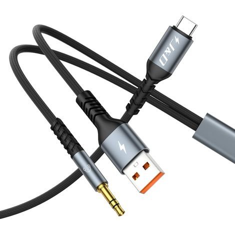 Câble USB-C vers 3,5 mm pour Voiture, Câble Aux Jack 3,5 mm TRS 2-en-1 avec Charge PD 60W, Adaptateur Audio pour Smartphone, Compatible Large Gamme de Téléphones, Gris, 1,2 m (1/5)