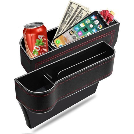 Aufbewahrungsbox für den Raum zwischen den Autositzen – 2er-Set – Multifunktionale Auto-Aufbewahrungsbox – Aufbewahrungsbox für die Mittelkonsole mit Getränkehalter und 2 Haken (1/5)