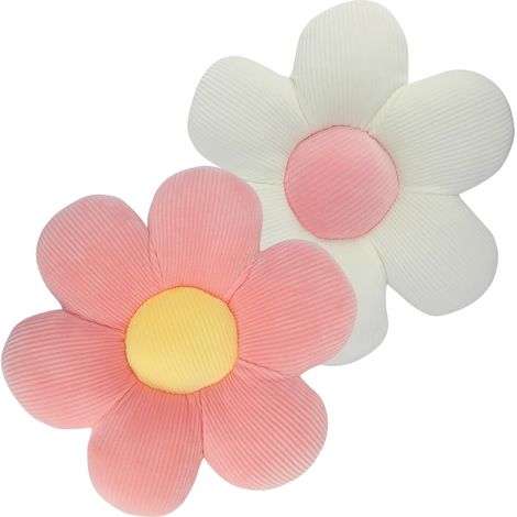 Coussins à fleurs (lot de 40 cm), coussin de sol à fleurs, coussin d'assise, coussin moelleux à pétales, compatible avec canapé et voiture (rose, blanc) (1/5)