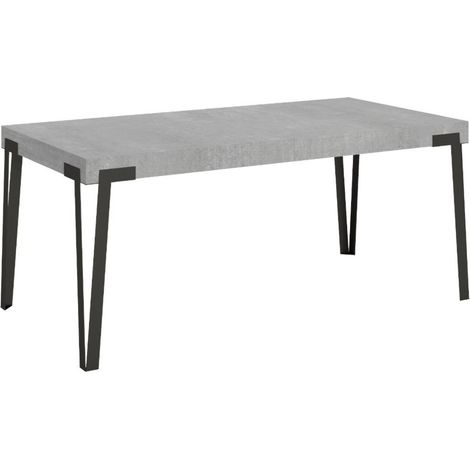 Table extensible gris ciment et pieds métal anthracite L 160 à 264cm Konta (1/5)