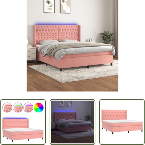 vidaXL Matelas à ressorts ensachés - Sommier à lattes de lit matelas et LED Rose 160x200 cm Velours (1/5)