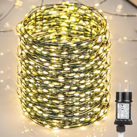 Guirlande Lumineuse Noël Extérieur, 10M 100 LED Fil de Cuivre Guirlandes Lumineuses Électrique Blanc Chaud Étanche 8 Modes Décoration pour Arbre Mariage Intérieur Fête Maison Jardin Patio (1/5)