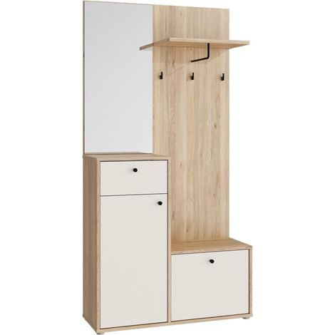 Meuble d'entrée H. 191 cm décor bois de chêne et sable - TIAGO (1/5)