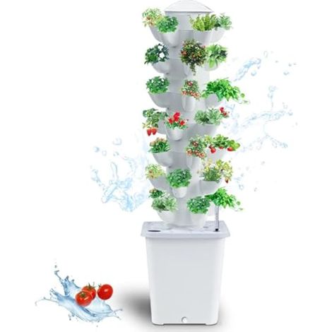 Système de culture d'intérieur en tour hydroponique vertical intelligent avec pompe et réservoir d'eau mobile, cadeau pour les amateurs de jardinage (blanc) (1/5)