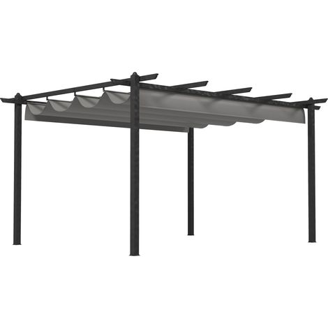 4 x 3(m) Aluminium Pergola with Retractable Roof, Garden Gazebo Canopy Shelter for Outdoor, Patio, Grey