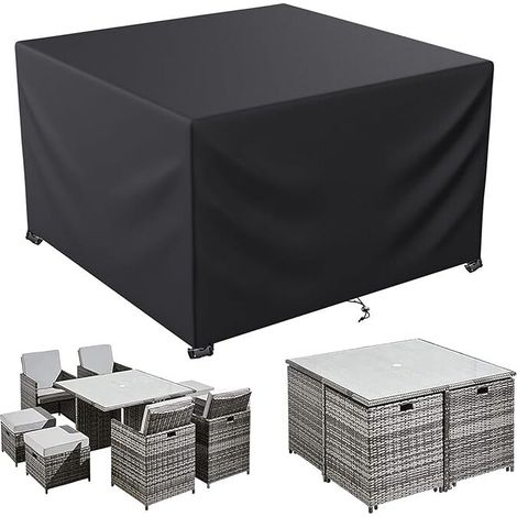 Housse Salon de Jardin 218x218x90cm Noir 420D Oxford Housse Table de Jardin Rectangulaire Protection Bache Table de Jardin Mobilier Extérieur Imperméable Coupe-Vent Anti-UV Résistant Au Froid