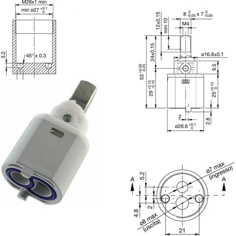 Cartuccia di ricambio per miscelatore diametro 26 Hydroplast E26