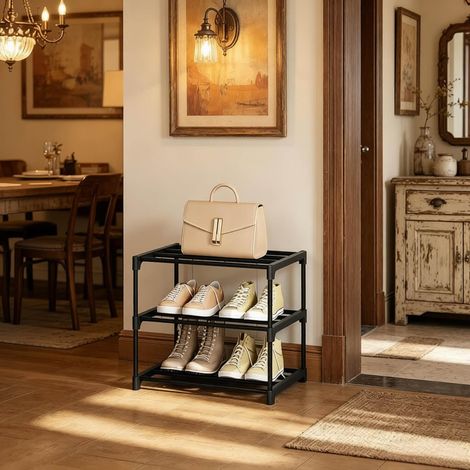 Mueble zapatero abierto de 3 niveles en metal negro, 42 x 30 x 37 cm HAVRYA (1/5)