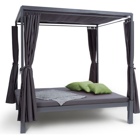 Blumfeldt – Double chaise longue de jardin 188 x 208 x 205 cm – Rembourrage 8 cm – Rideaux opaques – Étanche – Toit ouvrant – Max. 350 kg – Gris