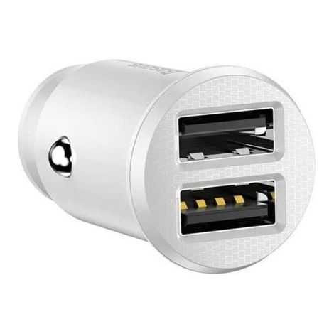 Mini cargador de coche para tu tel茅fono, 2 puertos USB, color blanco.
