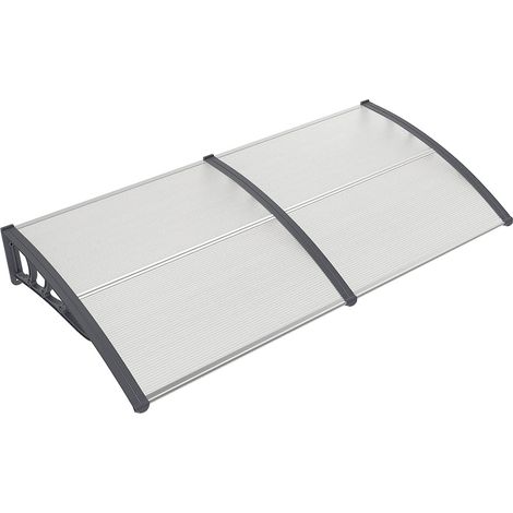 GOPLUS Auvent Porte d'Entree 199x99CM avec Protection Solaire, Résistant au Vent avec Panneau Revêtu à Double Couche et Support en ABS, Capacité de Poids Max 20KG (Transparent,199x99x28CM) (1/5)