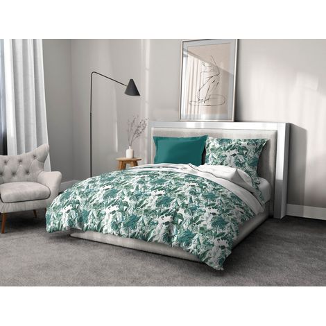 Parure de Couette 220x240 cm en Percale de Coton Douce – Housse + taie – Vert – Modèle La Nomade (1/5)