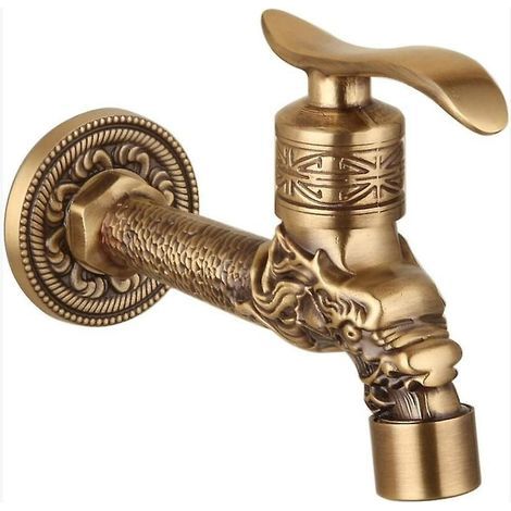 Rubinetto a parete, rubinetto in ottone rustico con decorazione a drago. (1/5)