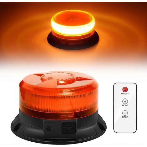 Dinfu LED-Warnleuchte, kabellos mit Fernbedienung, 12V-Batterie, gelb, blinkend, Magnet, 9 Blinkmodi, inklusive Kfz-Ladekabel und USB-Kabel (1/4)