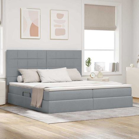vidaXL Aufbewahrungsbett mit Matratze Hellgrau 200 x 200 cm Stoff (1/5)