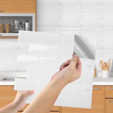 TolleTour Adhesivos para azulejos blancos 10 piezas impermeables para pared, para cocina y baño