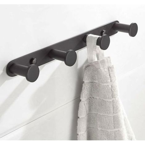 Wandmontierter Handtuchhaken, Garderobenhaken mit Haken, Edelstahl 304, wandmontierter Handtuchhalter, Haken für Badezimmer- und Küchentüren (4 Haken, schwarz) (1/4)