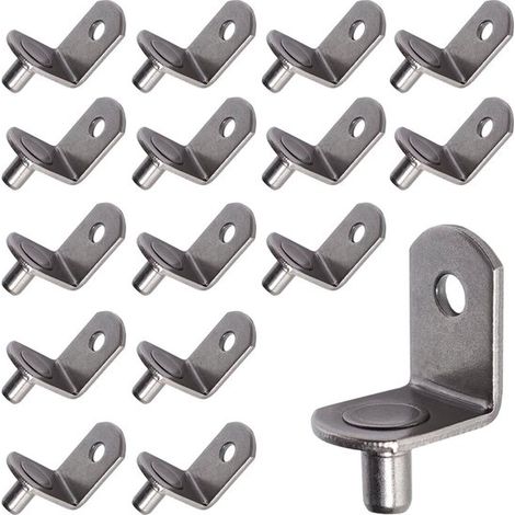 Lot de 16 supports d'étagère en métal en forme de L, nickelés, avec trou de 6 mm, pour étagères de cuisine, bibliothèques et meubles (1/5)