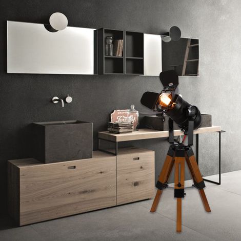 Antik Stehleuchte Filmstrahler Retro Vintage Stil Stativ Scheinwerfer Stehlampe