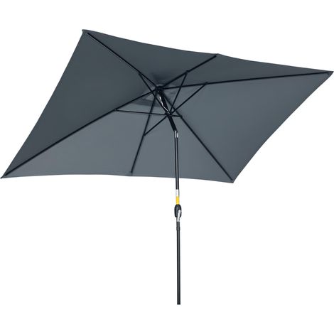 Parapluie rectangulaire 2 x 3 m, pliable et réglable par manivelle, en alumenium et polyester, gris foncé