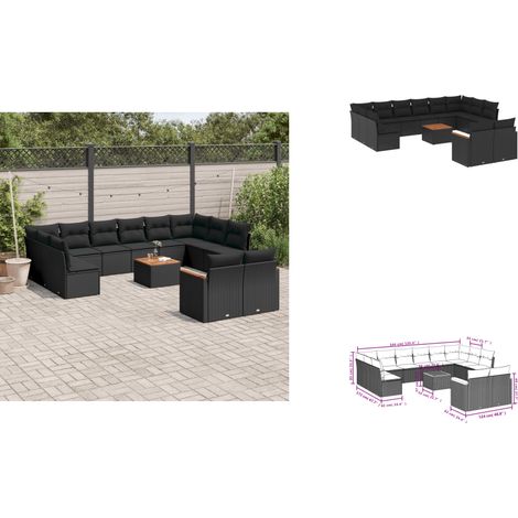 13-tlg. Garten-Sofagarnitur mit Kissen Schwarz Poly Rattan - Gartenmöbel - Esstisch - Lounge Set - Outdoor Möbel - Rattan Gartenmöbel (1/3)