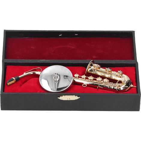 Miniature Copper Saxophone Model with Stand Mini Musical Instrument Ornaments Gifts (1/5)