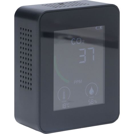 Moniteur de qualité de l'air Bluetooth pour le dioxyde de carbone (COV), testeur de COVT, stockage des données sur 60 jours, hygromètre, thermomètre, alimentation USB, noir (1/5)