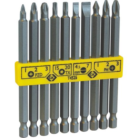 C.K T4525 Bit-Set 10teilig Schlitz, Kreuzschlitz Phillips, Kreuzschlitz Pozidriv, Innen-Sechsrund ( (1/2)