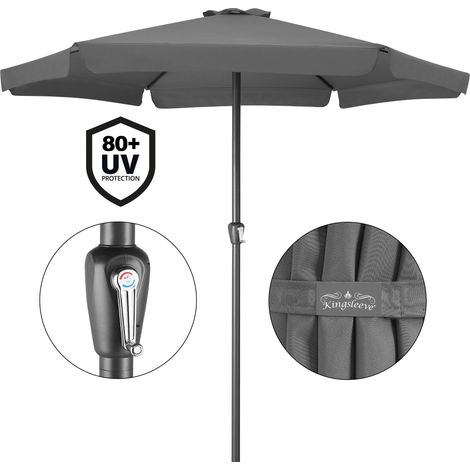 Parasol Ø 330 cm en aluminium – Manivelle pour ouverture facile – Revêtement polyester hydrofuge – Système double toit pour stabilité – Kingsleeve