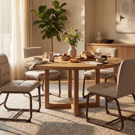 Wahson Dining Chairs Set of 4, Linen Upholstered Armless Kitchen Chairs with Thick Cushions for Dining Room and Living Room, Khaki (1/5)