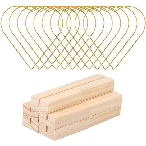 Lot de 10 centres de table floraux en métal de 25 cm avec base en bois, support en forme de cœur, pour décoration murale. (1/5)