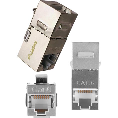 Connecteur cylindrique coudé, prise Keystone, 2 connecteurs réseau FTP RJ45 Cat.6 (1/5)