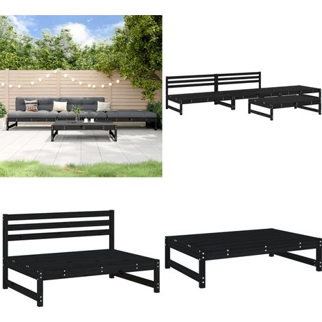 Juego de muebles de jardín 4 pzas madera maciza de pino negro - Muebles de jardín - Banco de jardín