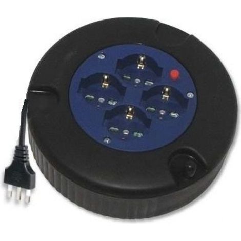 TrAdE Shop Traesio - Avvolgicavo 8 Metri Avvolgi Cavo Elettrico 4 Prese Schuko 2p+t 10/16a Prolunga -