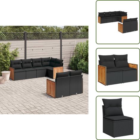 7-tlg. Garten-Sofagarnitur mit Kissen Schwarz Poly Rattan - Gartensorte - Gartenmöbelset - Lounge Möbel - Rattan Gartenmöbel - Polyethylen Gartenmöbel (1/5)