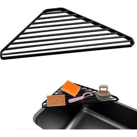 Escurridor de fregadero enrollable, escurridor triangular de esquina para platos, para tazas de cocina, frutas y verduras, color negro (1/5)