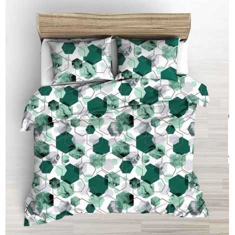 Juego de ropa de cama de 160x200 cm, blanco esmeralda, diseño geométrico (1/2)