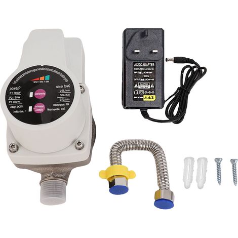 Aumentatore di pressione dell'acqua DC 100/150/200W, portata 25/30/35 l/min, rilevamento automatico, silenzioso, compatto e portatile per scaldabagno domestico, spina UK. (1/5)