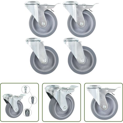 vidaXL Roulettes à trou de boulon - 4 pcs Roulettes pivotantes à trou de boulon 100 mm (1/5)