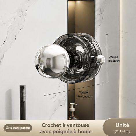 Poignée à ventouse sans perçage gris transparent simple ventouse réf 2520 9 × 7,3 × 6,9 cm 50 g – Livraison gratuite